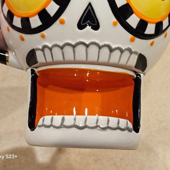 RARE MACKENZIE CHILDS HALLOWEEN BOO SCARY SKELETON CERAMIC COFFEE TEA MUG CUP - Picture 10 of 12